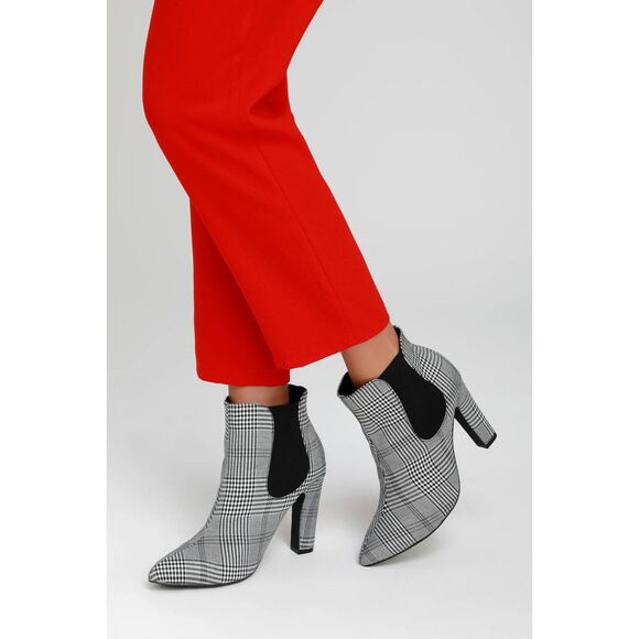 Lulus Rabea Black and White Plaid High Heel Booties Sz 8 - Picture 2 of 11